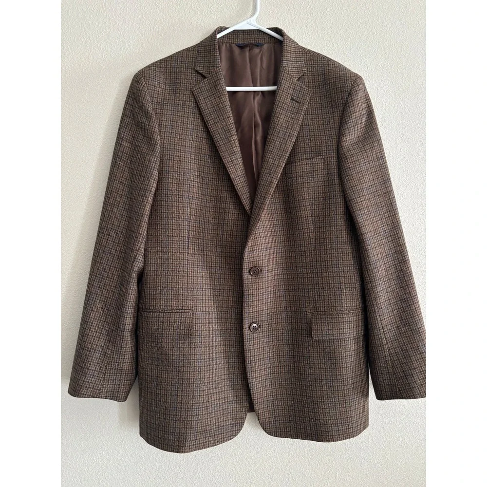 Brooks Brothers Wool Blazer Mens 44 Long Brown Houndstooth Sport Jacket Coat